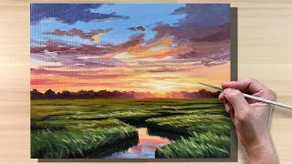 How to Paint Sunset Meadow River  Acrylic Painting  Correa Art [upl. by Rakia189]