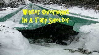 Solo Winter Bushcraft Overnight Tarp Shelter [upl. by Hoagland]