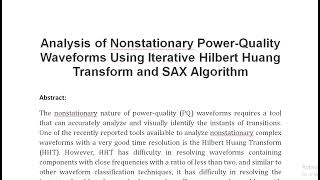 Analysis of Nonstationary Power Quality Waveforms Using Iterative Hilbert Huang Transform and SAX Al [upl. by Suiratnauq429]