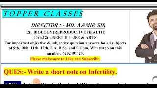 Write a short note on Infertility  aamir sir patna [upl. by Eyar]