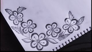 How to draw flower border design  Project design by pencilA4 sheetfront page designflower design [upl. by Muir]