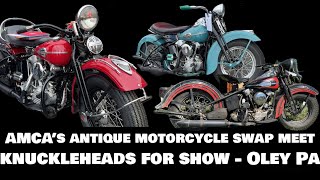 Harley Davidson Knuckleheads for SHOW at the 2024 Oley PA AMCA Antique Motorcycle Show at Swap Meet [upl. by Ligetti]