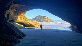 BEST Beach in New Zealand Exploring Wharariki Beach 🇳🇿 [upl. by Nylahs]