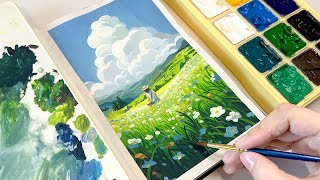 Cozy Art Video  Studio Ghibli Painting  Landscape Painting with Gouache  Paint with Me ✨ [upl. by Marchak206]