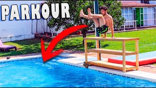 PARKOUR EPICO EN LA PISCINA  SALTOS EXTREMOS Makiman [upl. by Ahseekat]