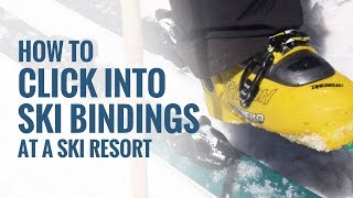 How To Click Into Ski Bindings At A Ski Resort [upl. by Nileuqay]