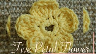 Simple Five Petals Crochet Flower  Video Tutorial lefthanded [upl. by Leal]