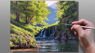 Acrylic Painting Secret Falls Landscape  Correa Art [upl. by Hands189]