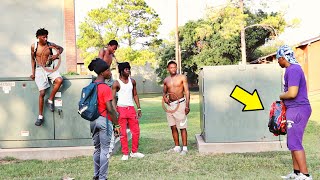 Reaching In My Bag Prank Infront Of Gangsters In HOOD GONE WRONG [upl. by Yengac]