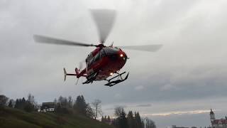 REGA EC145 Helicopter Startup and Takeoff in rainy conditions [upl. by Narhet]