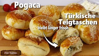 Pogaca Rezept Türkische Teigtaschen mit Feta  Milch Brötchen ohne Küchenmaschine  länger frisch [upl. by Kcirrej]