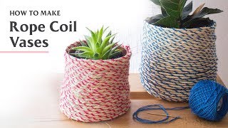 DIY Boho Macrame Rope Coil Vases  Rope Woven Basket [upl. by Notsrik]