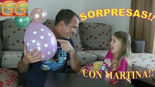 globos sorpresa con juguetes  jugando con martina  juegos con globos [upl. by Nove]