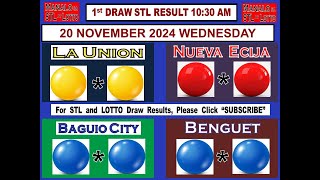 STL 1ST Draw 1030AM Result La Union Nueva Ecija Baguio Benguet 20 November 2024 WEDNESDAY [upl. by Ynohta294]