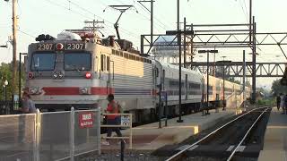 20160721 July 21 2016 SEPTA Silverliner IV and AEM7 push pull trains in and out of Lansdale PA [upl. by Ynnij]