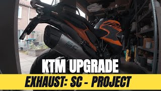 KTM 1290 Super Adventure SC Project Exhaust Installation muffler delete beforeafter sound [upl. by Annaerda576]