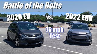 Chevy Bolt EUV vs 2020 Bolt EV Efficiency amp Range Comparison at 75mph w PCsandEVs [upl. by Caughey]