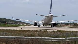 Skiathos Aiport SAS Plane taking off [upl. by Nezam]