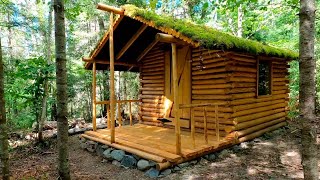 Start to Finish Remote Log Cabin Build  Solo  Canadian Wilderness  Moss Roof [upl. by Castro]