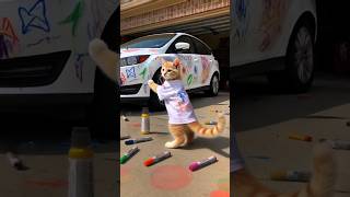 kitten become a painter he paint carsubscribemychannel cuteanimal [upl. by Aneehsyt]