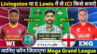 WI vs ENG Dream11 Prediction  West Indies vs England 2nd ODI Dream11  WI vs ENG Dream11 Team Today [upl. by Angadresma633]