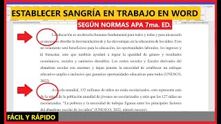 ✔✔Cómo establecer la SANGRÍA en un TRABAJO en WORD según NORMAS APA 7ma SÉPTIMA EDICIÓN 👨‍💻👨‍💻 [upl. by Rebecca]