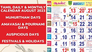 Tamil Calendar August 2023  Holidays Muhurtham Auspicious Date amp More [upl. by Eusoj]