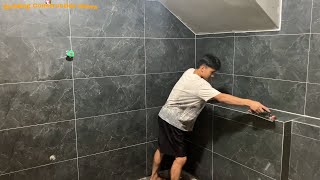 Young Man Has Great Bathroom Wall Tiling Skills  Beautiful Bathroom Wall Tiling [upl. by Ladonna]