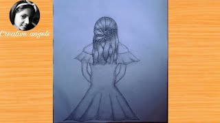 How to draw a girl A backside girl drawing easy girl drawing stepbystep [upl. by Vastha245]