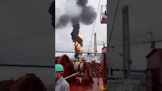 Explosion in the Port  Shipping is not always wet sometimes too dry even burner ships tankers [upl. by Enaed]