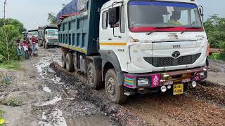 Indian OffRoad Truck Driving  Flyash Load Heavy Duty Tipper Truck Driving On Selfmade Road [upl. by Kaplan761]