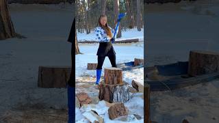 Spend the afternoon with me🫶🏼🪵🪓 woodchopping woodsplitting girlpower axe outdoors snow [upl. by Hairahs]