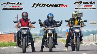 Honda Hornet 20 vs Apache 160 4v vs Apache 200 4v  Drag Race  Who Wil Win [upl. by Concettina]