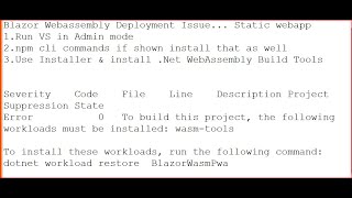 Blazor WebAssembly wasm Deployment issue in Visual studio workloads must be installed wasmtools [upl. by Ivana415]