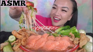 ASMR SALMON SASHIMI THAI SPICY NOODLE CHICKEN SKIN CRUNCH EATING SOUNDS NO TALKING  SASASMR [upl. by Nwahsyt]