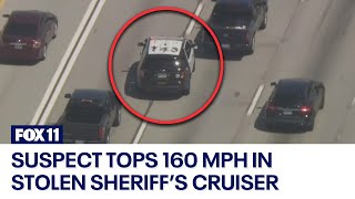 FULL PURSUIT Sheriffs cruiser stolen in LA female suspect tops 160 mph in 2county chase [upl. by Meehyrb]