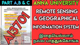 Remote Sensing amp Geographical Information System Important Questions Anna University RSampGIS ai3701 [upl. by Nivlak]