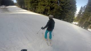 Beginners Skiing Slushy Green Marvel Run Grand Massif France [upl. by Weidner]