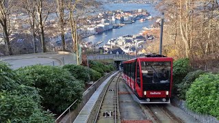 The Fløibanen  Funicular Railway in Bergen Norway  Day and Night Ride on 15amp16 November 2022 [upl. by Nilsoj986]