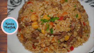 Enfes Bol Sebzeli Kimyonlu Etli Bulgur Pilavı 🥘 Cracked Wheat Pilaf Recipe [upl. by Einnahc]