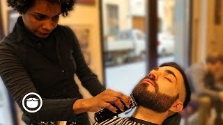 Short Transition Fade amp Beard Trim at an Italian Barbershop [upl. by Neroc]