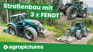 Wegsanierung mit Lener Hackgut  Fendt 1050 936 und 714 mit Steinbrecher Grader und Rüttelplatte [upl. by Jankell]