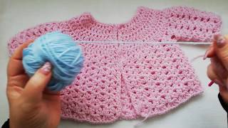 Baby crochet cardigan by Crochet Nuts shells on dc yoke newborn [upl. by Searby]