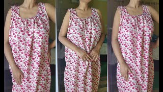 Easy Round Neck Pleated Nighty Cutting and Stitching  बहुत ही आसान नाइटी कटिंग वीडियो [upl. by Rogerio]