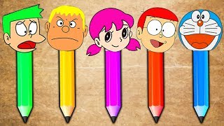 Heads Family Doraemon Nobita Xuka Chaien Xeko Pencil Finger Family Song Colors Learn [upl. by Iorgos]