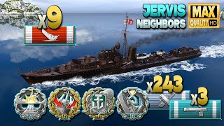 Destroyer Jervis 9 ships destroyed on map Neighbors  World of Warships [upl. by Akital]