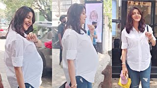 Pregnant Kajal Aggarwal First Time Flaunts Her Baby Bump In Public [upl. by Elocal]