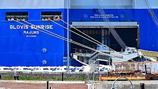 Neuwagenverladung GLOVIS SUNRISE amp export cars for RoRo car carrier V7EO2 IMO 9702405 Emden [upl. by Htilil]