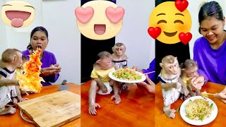 Kind Mom Make Delicious Noodle etc  cute icy shorts monkeys viral bae3 usa animals smart [upl. by Lasonde716]