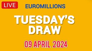 The National lottery Euromillions Draw Live Results From Tuesday 09 April 2024 [upl. by Elinet]